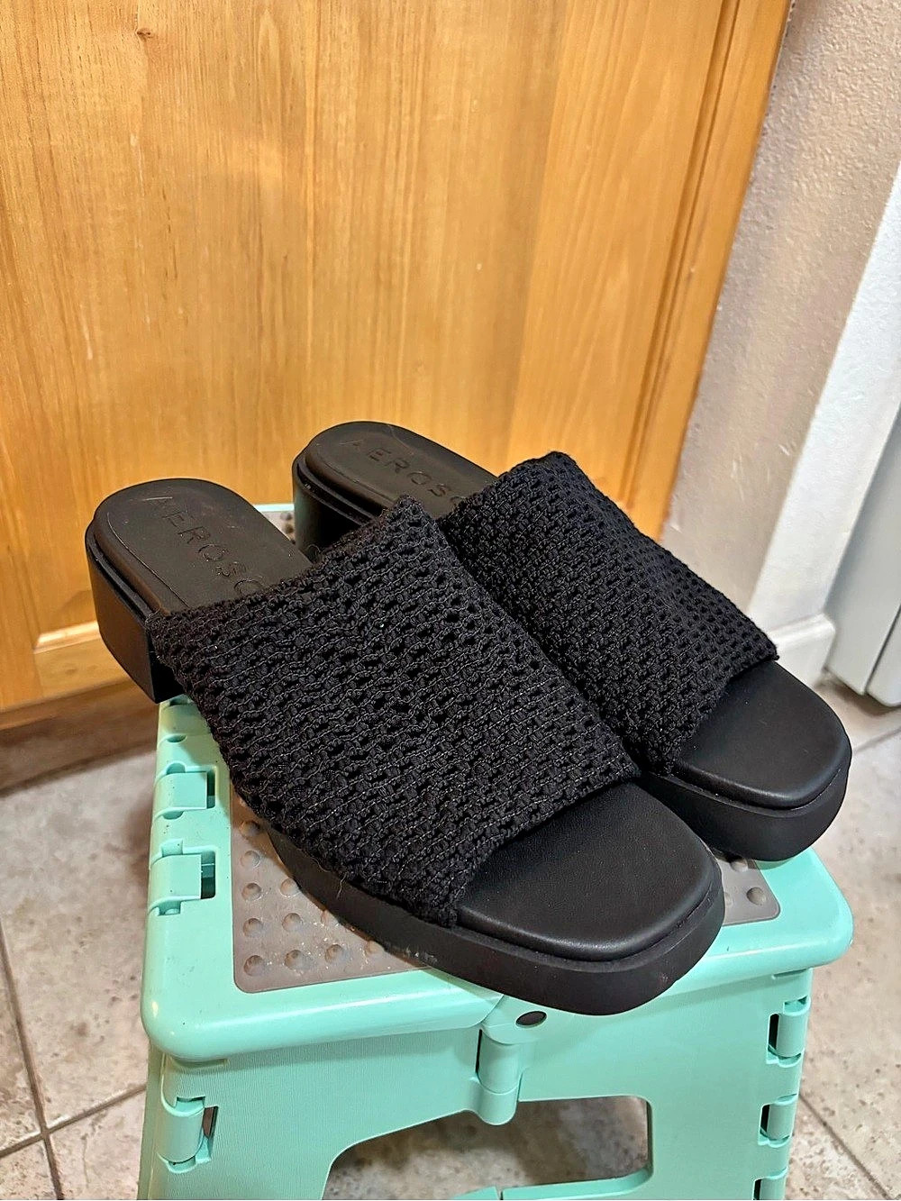 Aerosoles Denise Black Textile Slide Sandals US 8.5 Like New